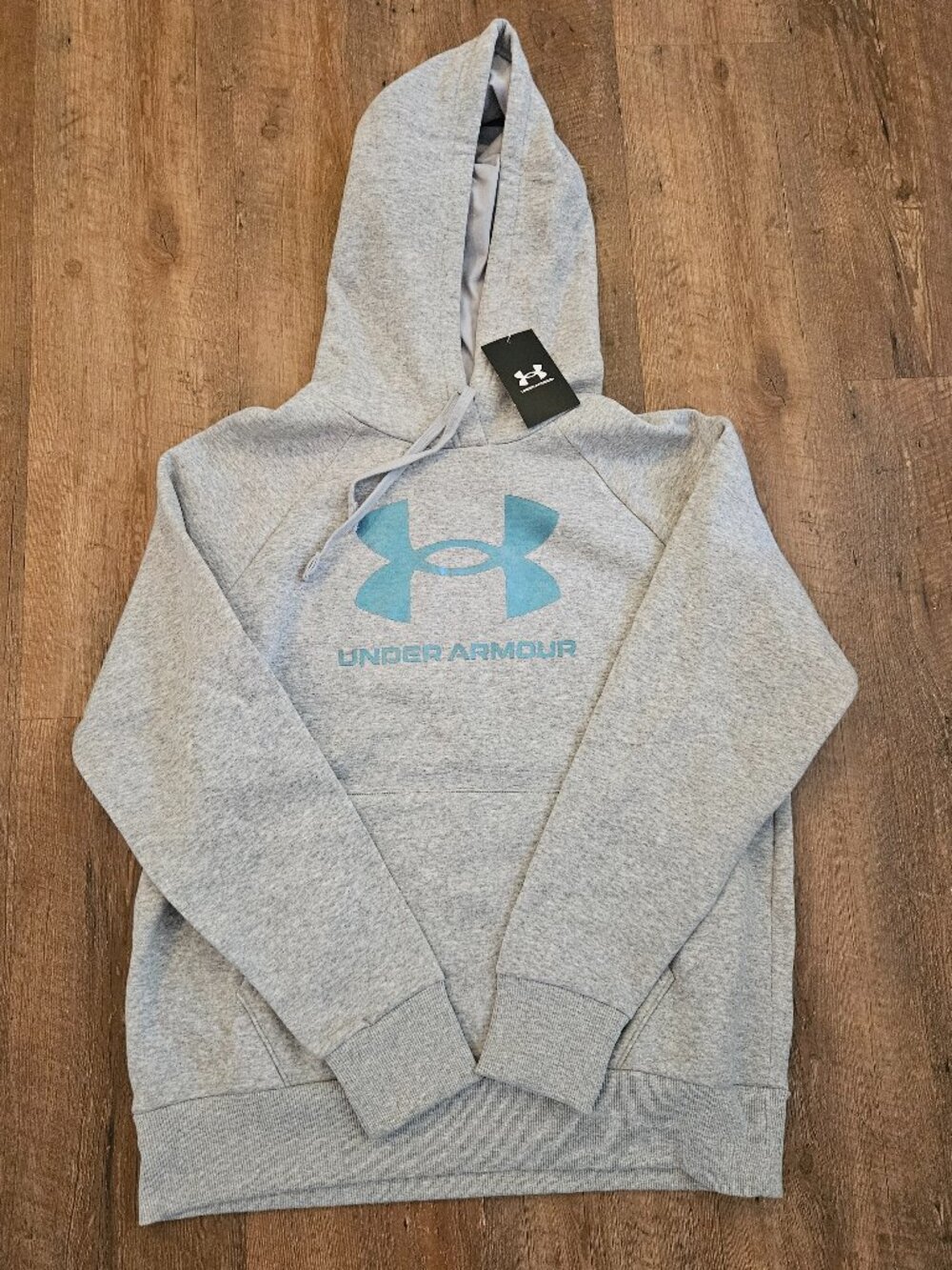 NWT Under Armour Rival Fleece Hoodie Gray Blue Logo Women's Medium